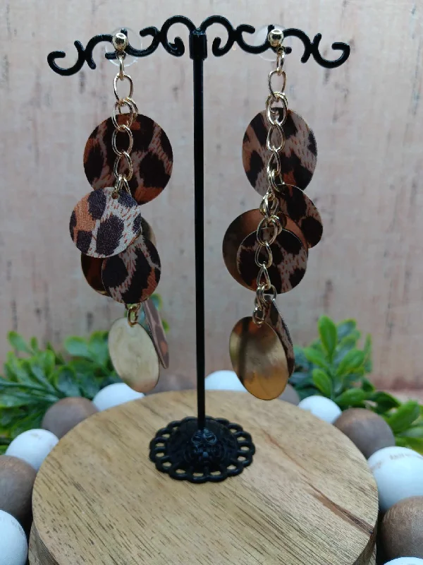 Gold & Leopard Disc Style Earrings