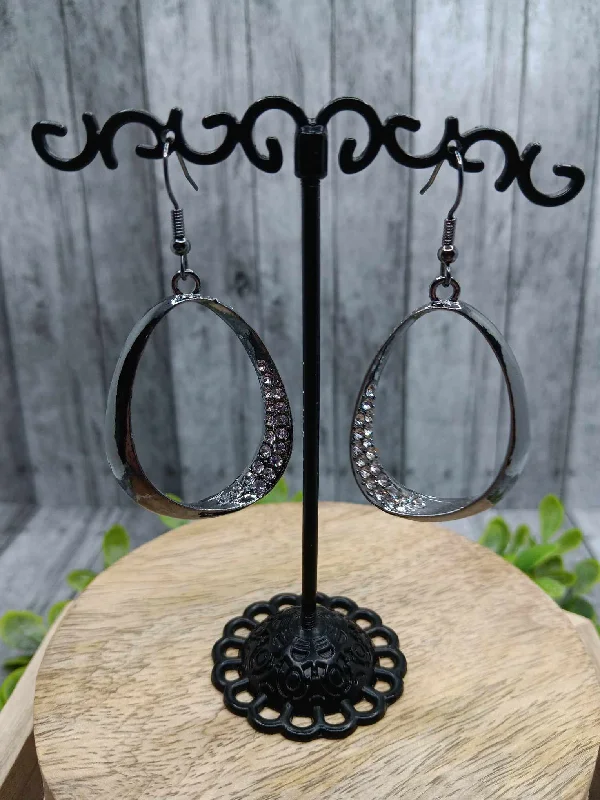 Gunmetal Teardrop Earrings w/ Rhinestone Accents