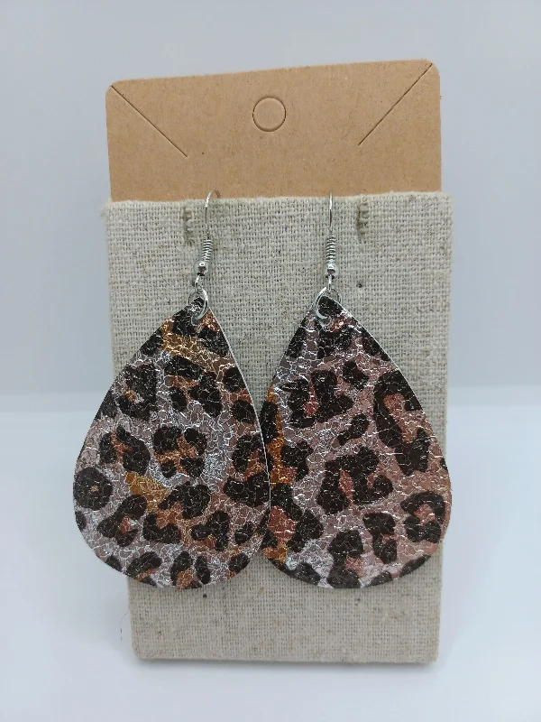 Silver & Gold Leopard Leather Style Earrings