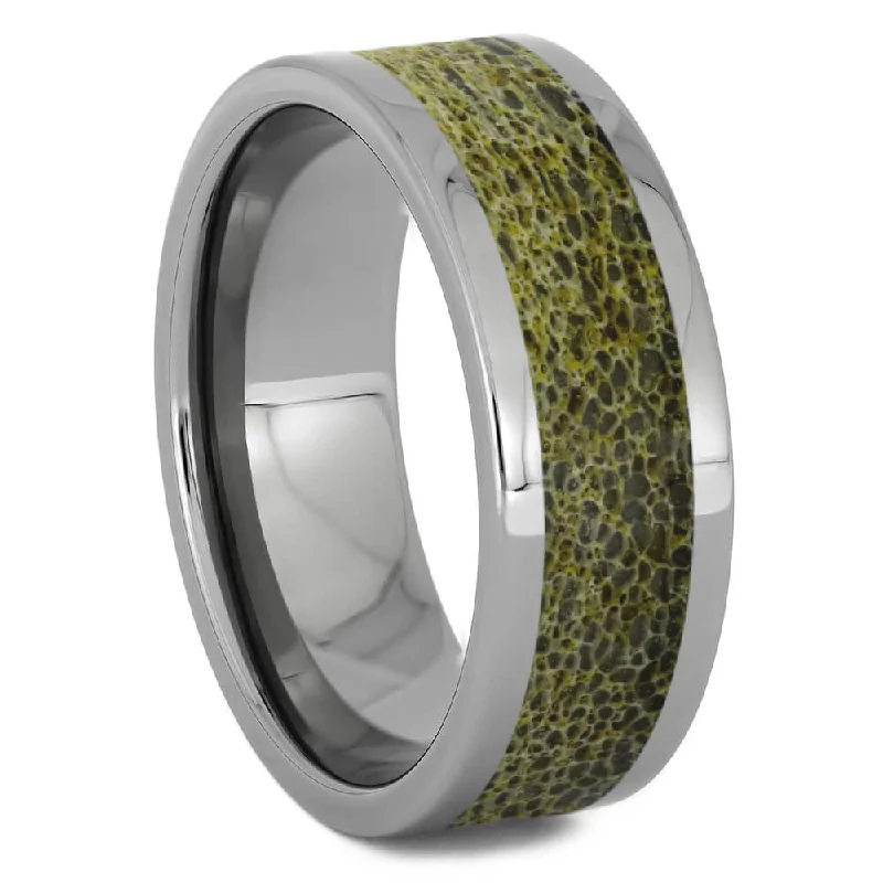 Gold Deer Antler Wedding Band in Titanium