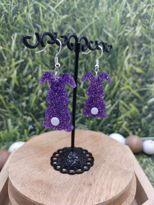 Purple Glitter Bunny Butt Earrings