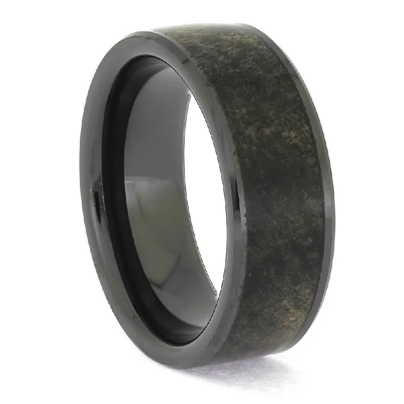 Burl Wood Ring in Black Ceramic