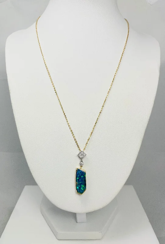 New! 5.51ct Natural Black Opal Diamond 18" 14k Yellow Gold Necklace