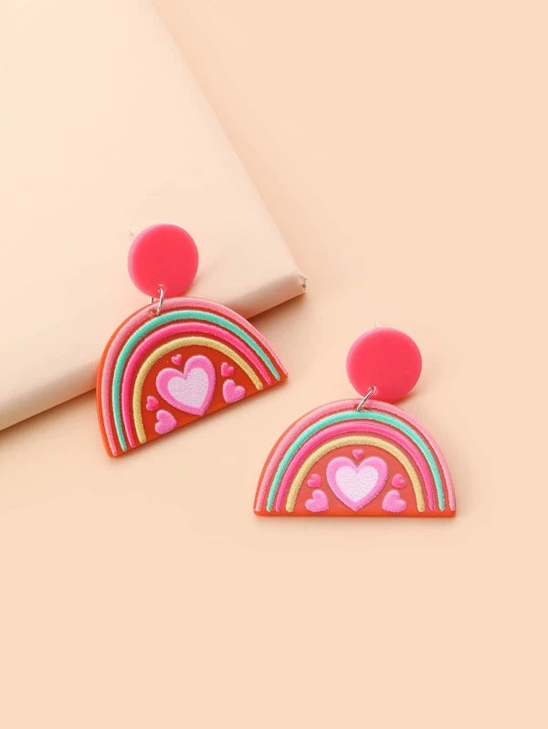 Rainbow w/ Hearts Acrylic Earrings