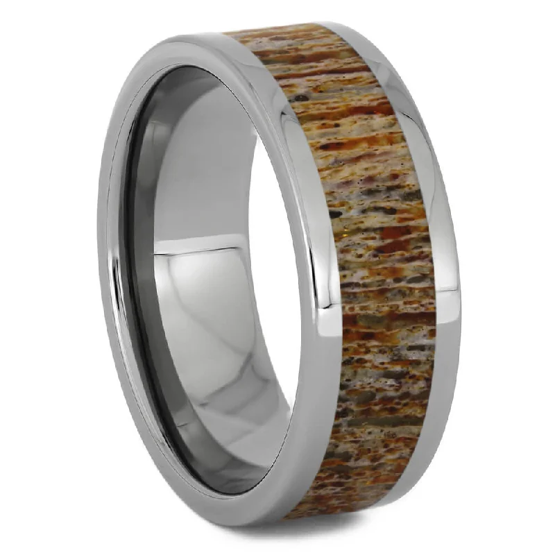 Orange Deer Antler Ring in Titanium