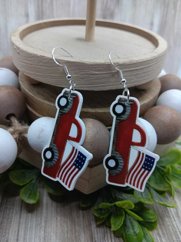 Red Truck w/ American Flag Earrings