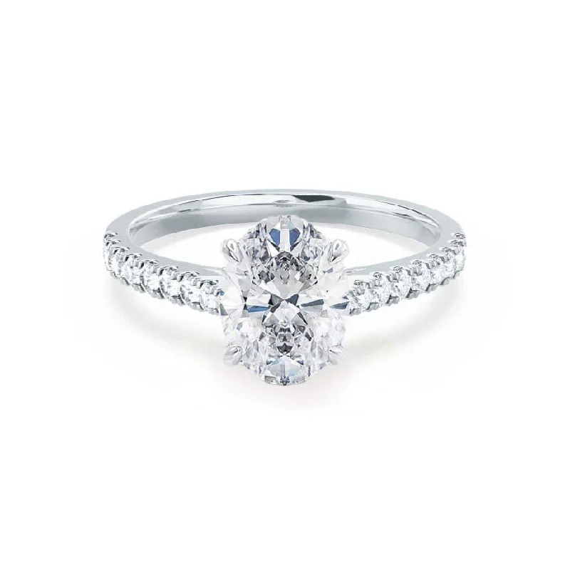 3.0 CT Oval Shaped Moissanite Solitaire Pave Style Engagement Ring