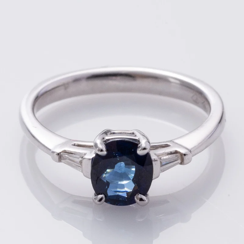 18K White Gold Blue Sapphire and Diamond Ring | 1.35ct, 0.10ctw | SZ 6.5 |