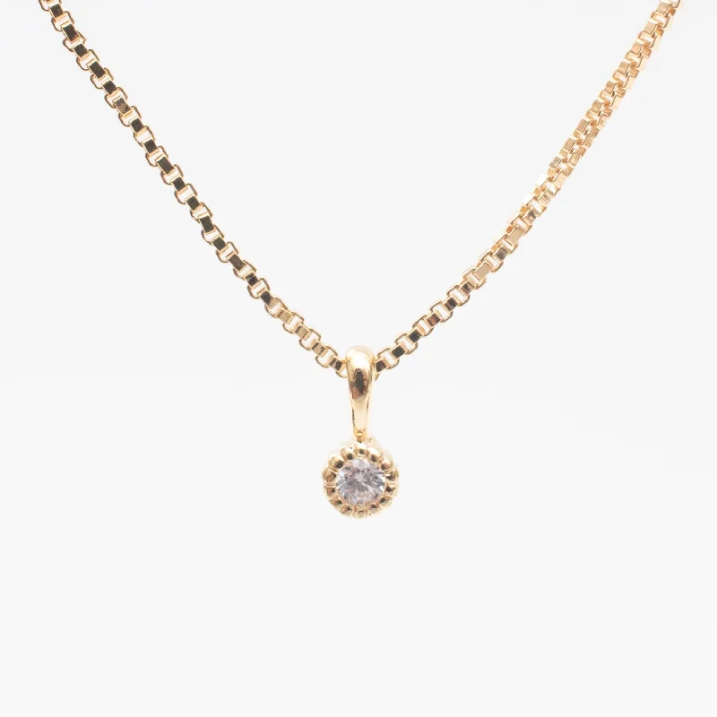 Gold Vermeil Tiny Milgrain Edge Cubic Zirconia Necklace