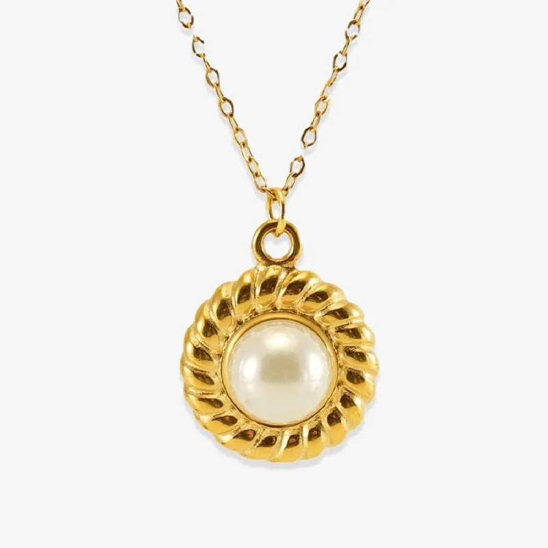 Gold Freshwater Pearl Necklace with Twisted Chain - Statement Jewelry