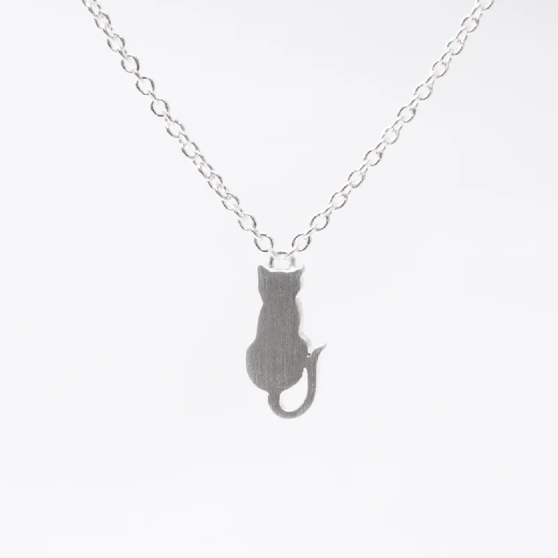 Brushed Silver Sitting Cat Necklace