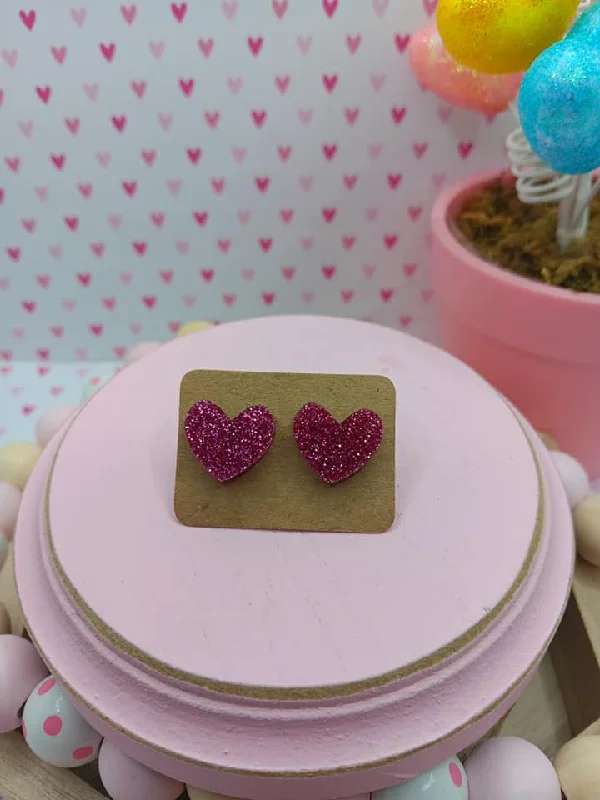 Hot Pink Glitter Heart Earrings