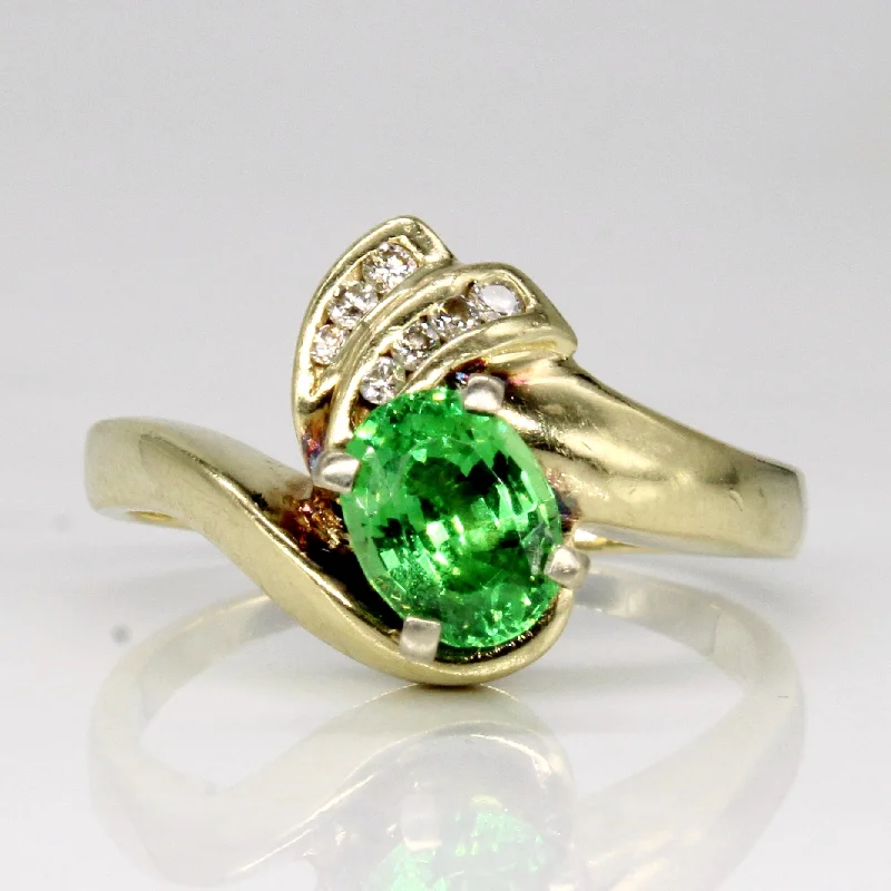 14k Yellow Gold Tsavorite Garnet and Diamond Ring | 1ct | SZ 8.5