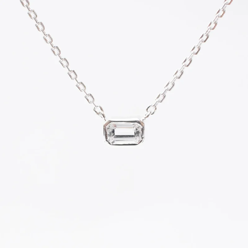 Silver & White Topaz Octagon Shaped Necklace