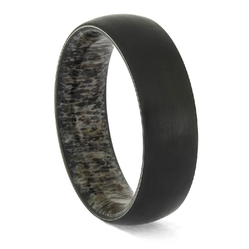 Dark Antler-Sleeved Ring with Zirconium Overlay