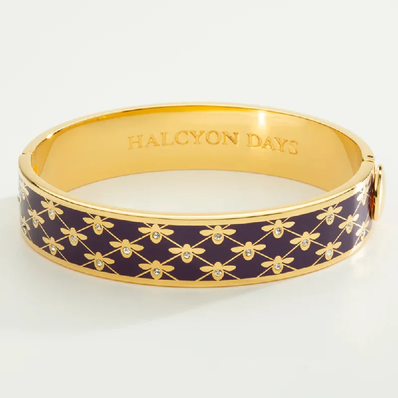 Halcyon Days 13mm Bee Sparkle Trellis Gold Hinged Enamel Bangle