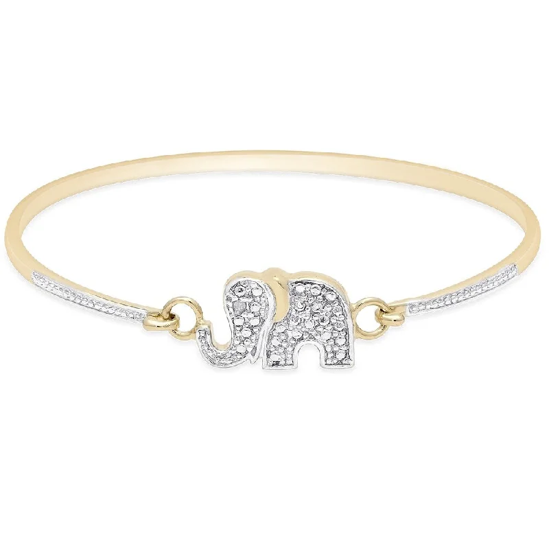 Finesque Gold Over Sterling Silver Diamond Accent Elephant Bangle (I-J, I2-I3)