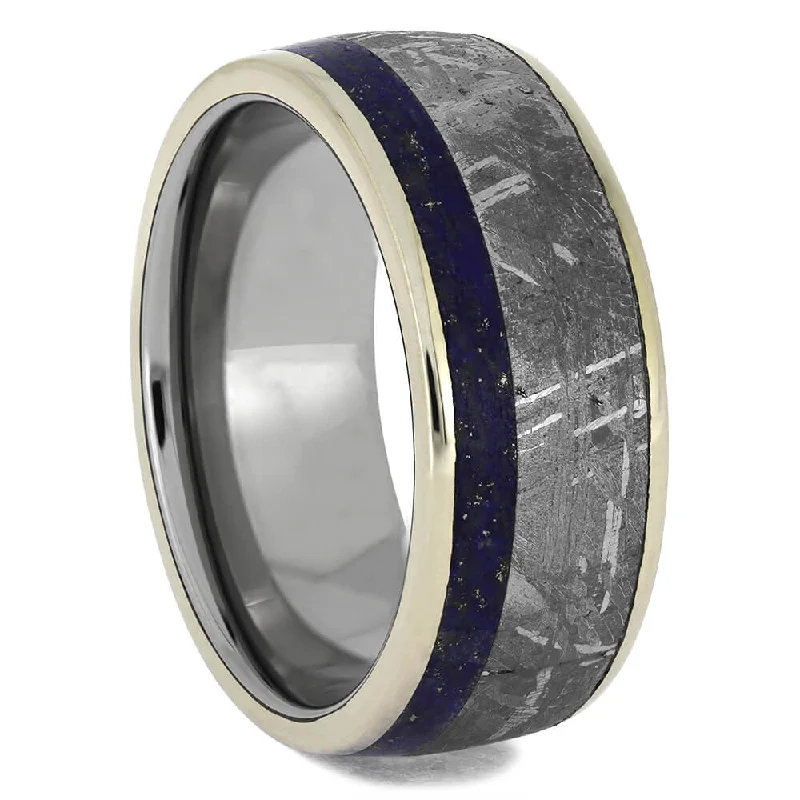 Lapis Lazuli And Meteorite Ring With White Gold Edges