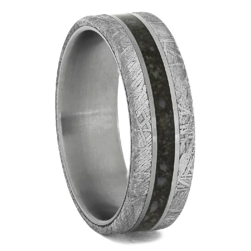 Meteorite and Dinosaur Bone Wedding Band for Men