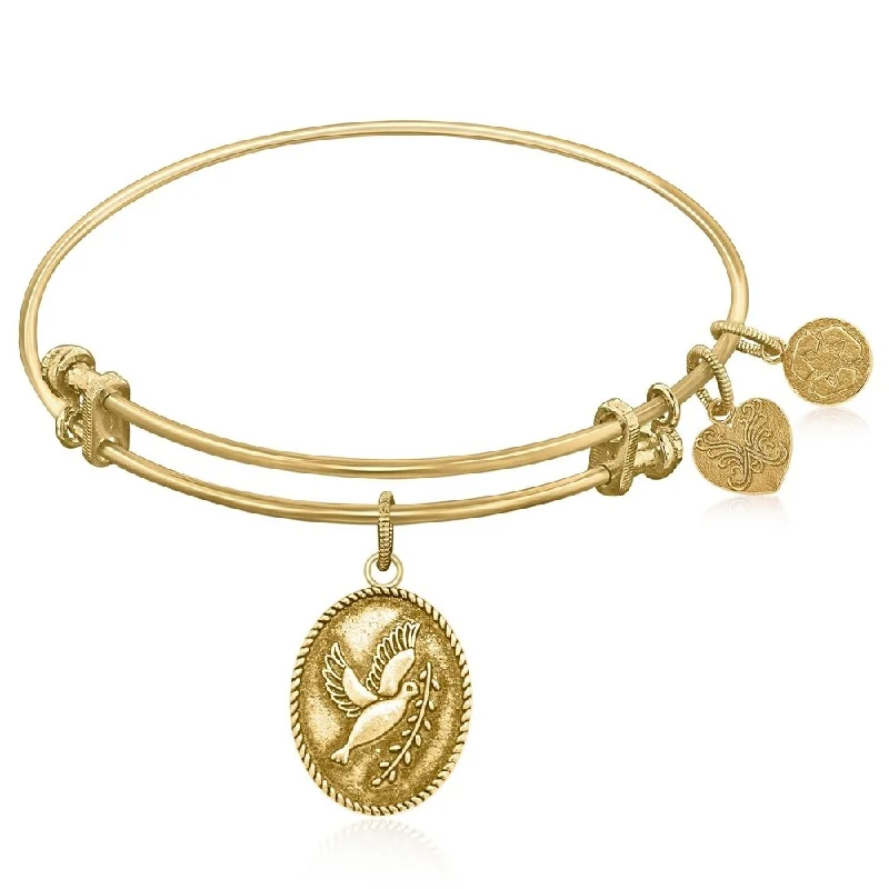 Expandable Bangle in Yellow Tone Brass with Peace Symbol