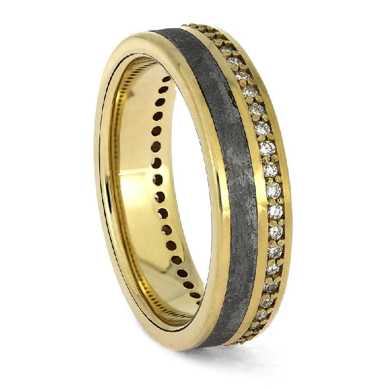 Offset Diamond Eternity with Gibeon Meteorite Wedding Band