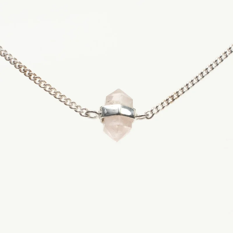 Silver Rose Quartz Wrapped Necklace