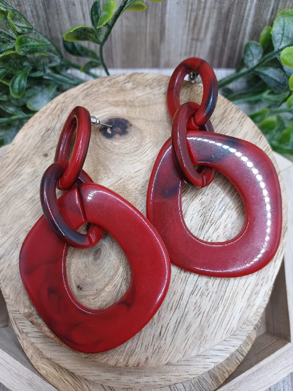 Silver Marbled Red Acrylic Earrings