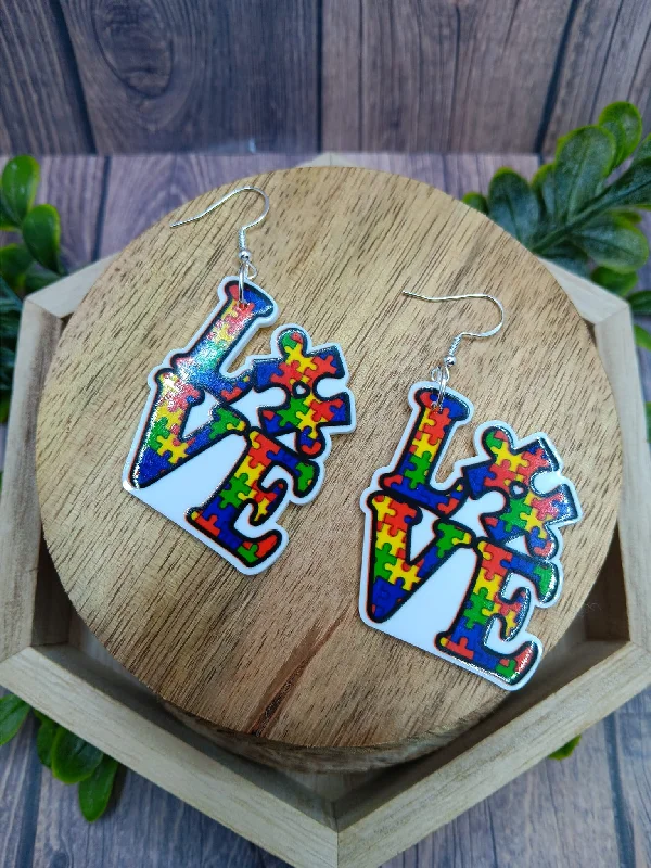 LOVE Autism Puzzle Piece Earrings