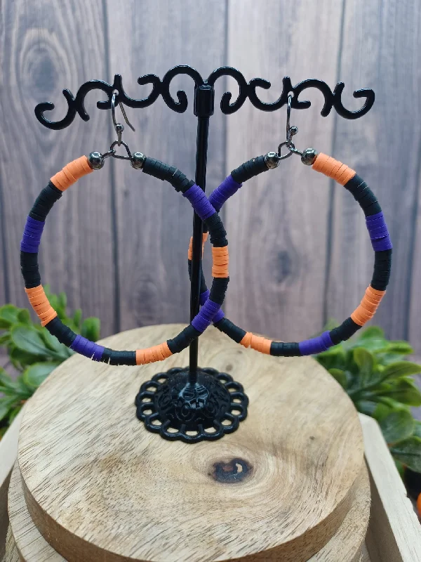 Orange, Purple, & Black Disc Style Earrings