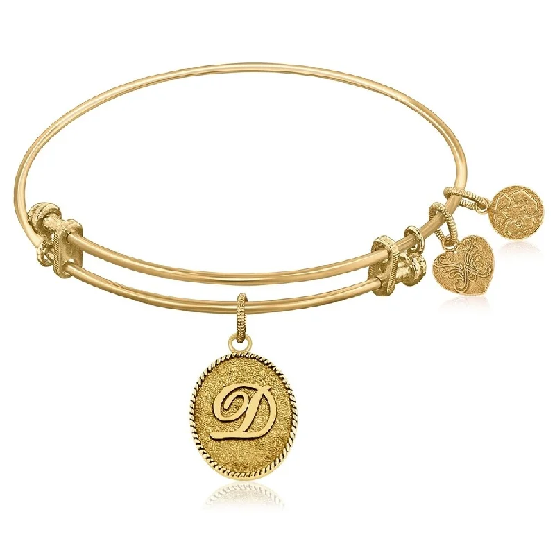 Expandable Bangle in Yellow Tone Brass with Initial D Symbol