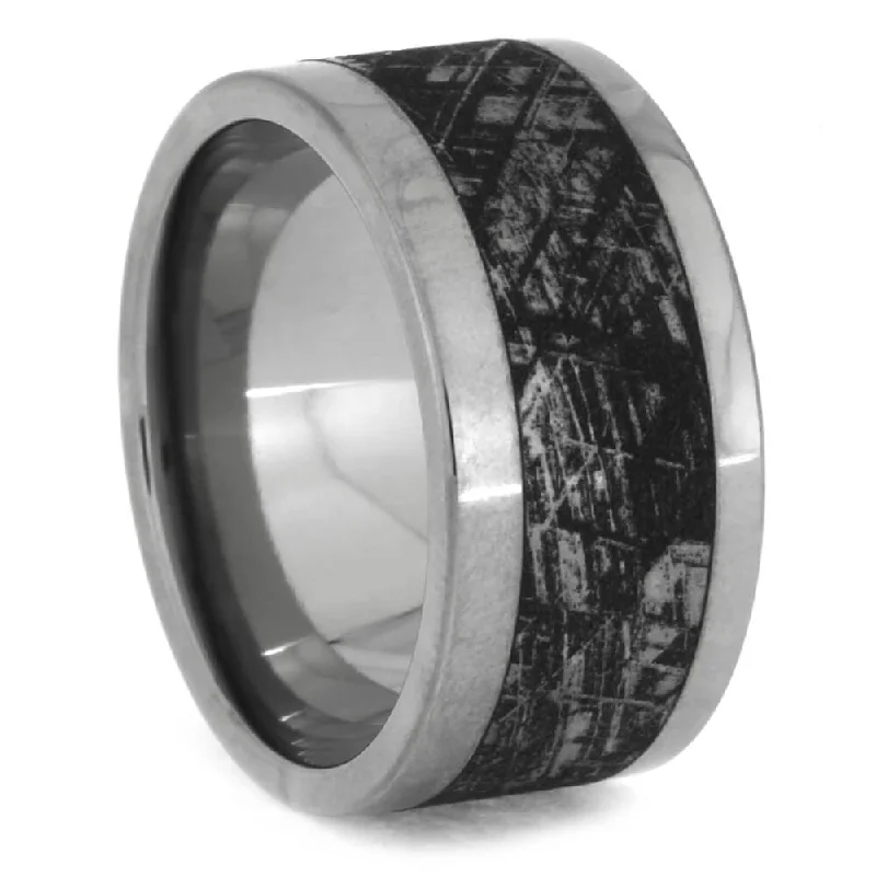 Wide Titanium Ring with Mimetic Meteorite