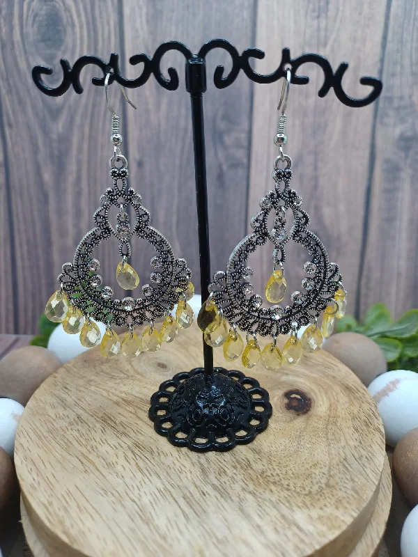 Antiqued Silver Earrings w/ Yellow Drop Beading