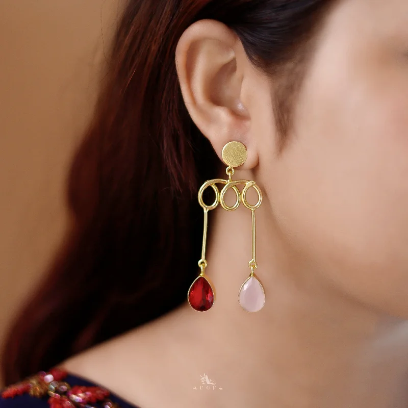 Golden Tri Loop Dual Glossy Drop Earring