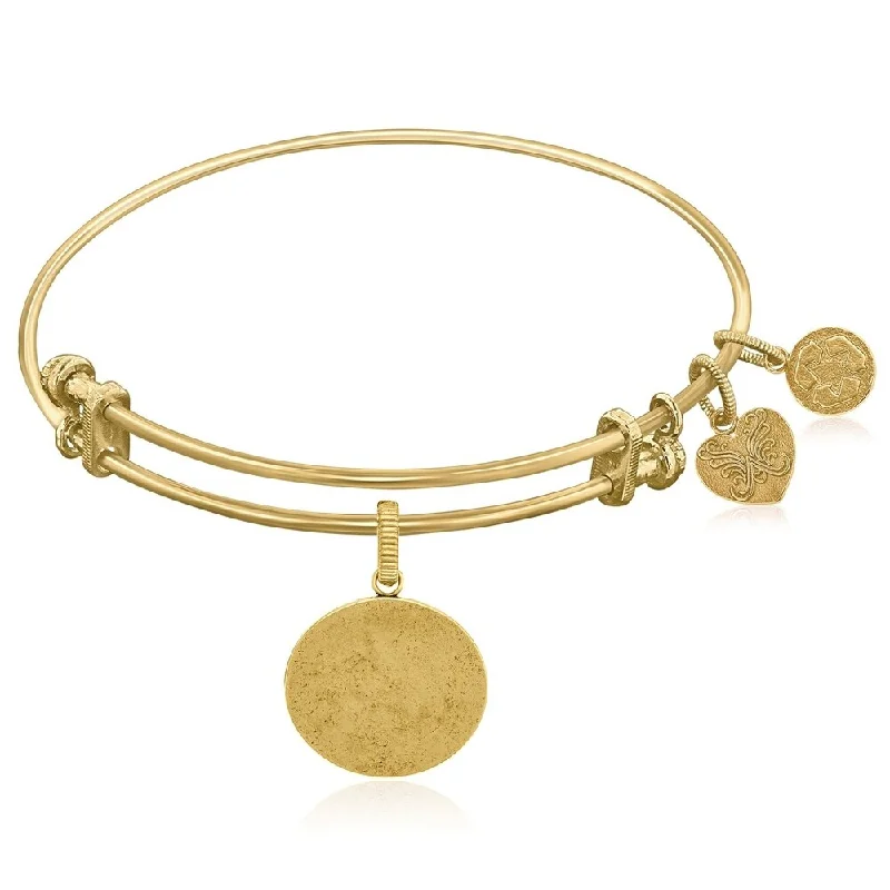 Expandable Yellow Tone Brass Bangle with Oval Engravable Symbol