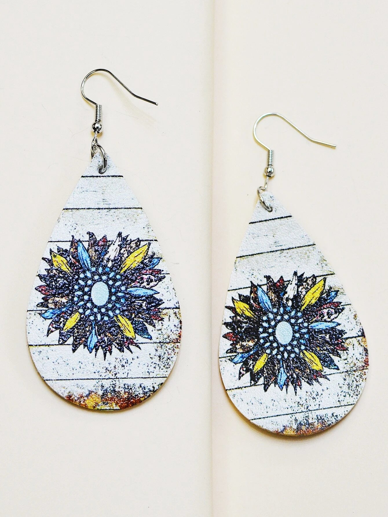 Multicolored Sunflower Leather Style Earrings