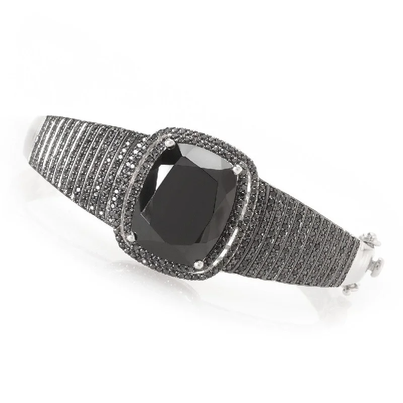 925 Sterling Silver Black Agate and Black Spinel Bangle