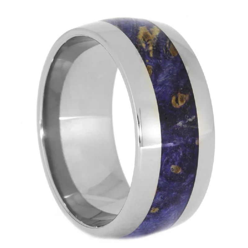 Blue Wood Wedding Band in Titanium