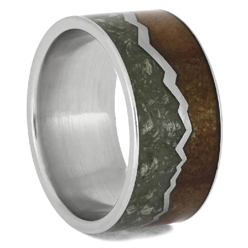 Jade Wedding Band with Platinum Mountain Range Design