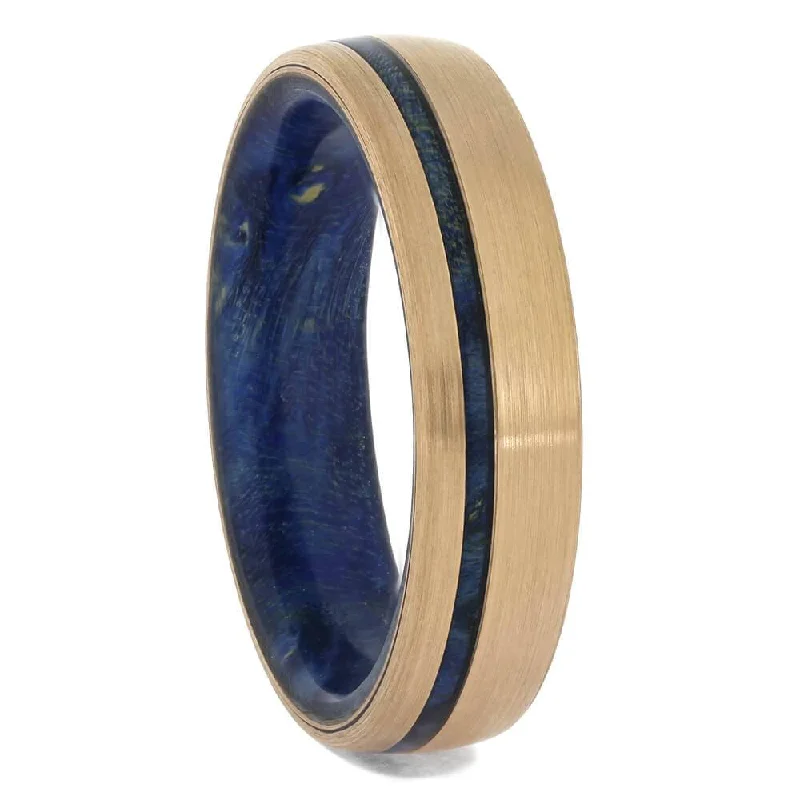 Men's Blue Wood & Rose Gold Wedding Band