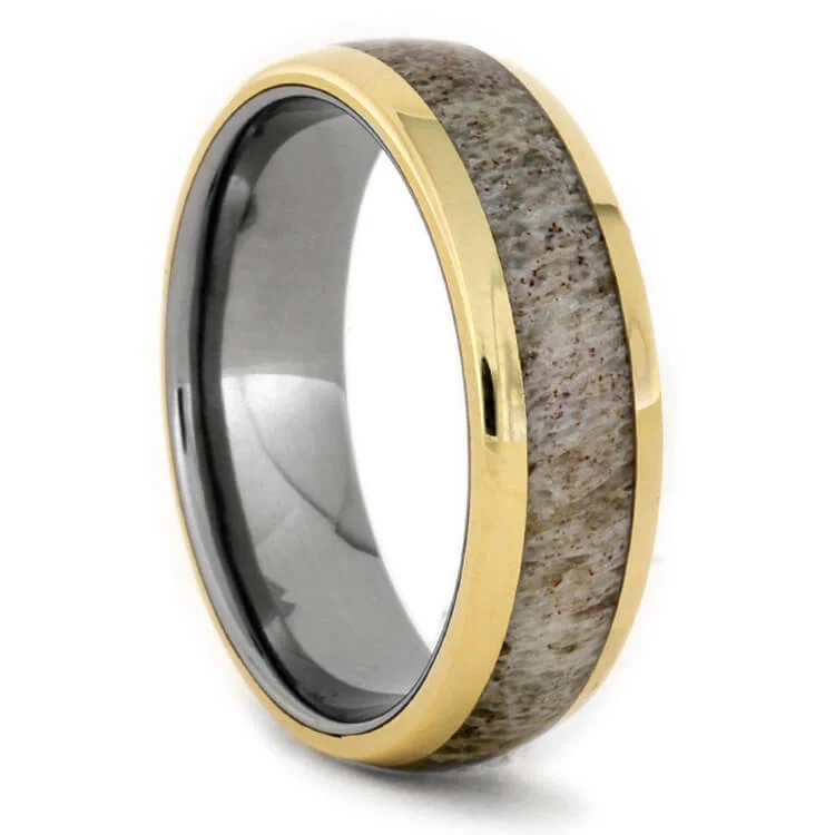 Titanium Ring with Antler Inlay and 14k Yellow Gold