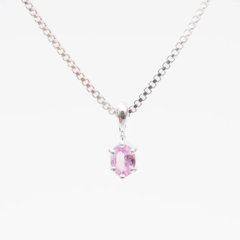 Sterling Silver Oval Claw Set Pink Sapphire Necklace