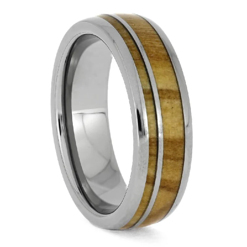 Olive Wood Wedding Band with Polished Titanium