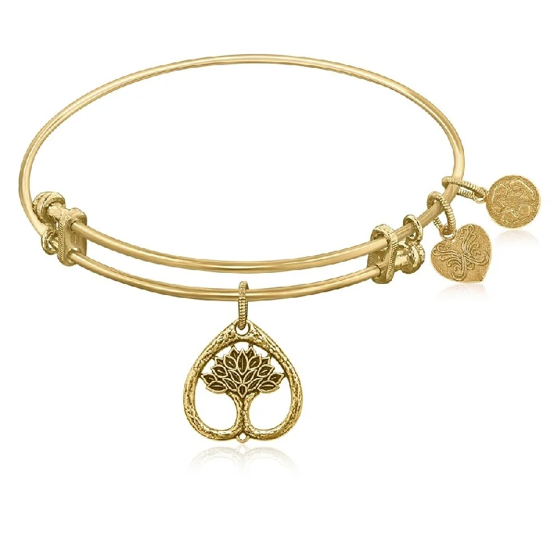 Expandable Bangle in Yellow Tone Brass with Tree Of Life Growth Maturity Symbol