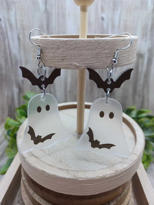 Clear Acrylic Ghost Earrings w/ Bat Details