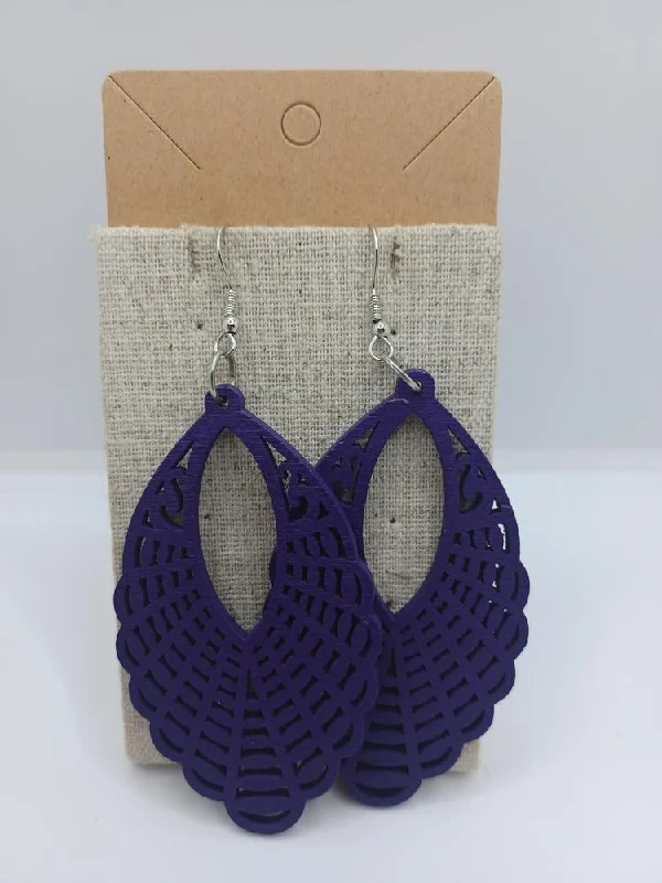 Purple Wooden Cutout Earrings