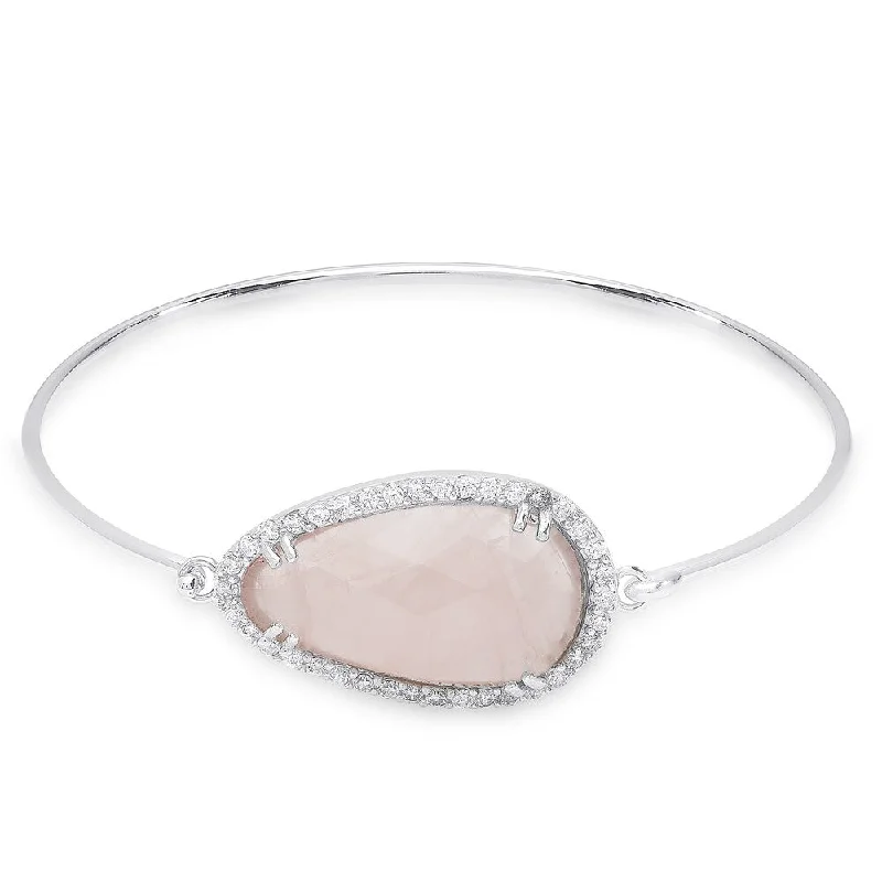 Dolce Giavonna Sterling Silver Pear Gemstone and Cubic Zirconia Bangle