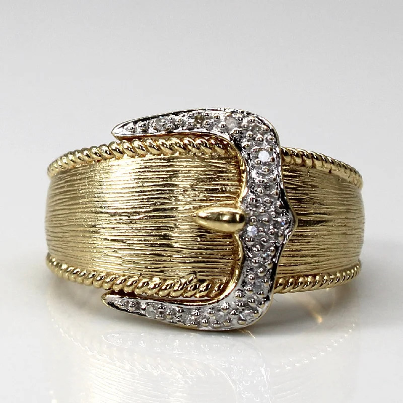 Yellow Gold Buckle Design Diamond Ring | 0.13ctw | SZ 6 |