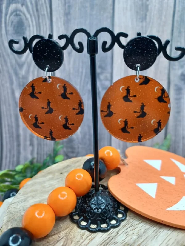 Orange & Black Witchy Halloween Themed Earrings