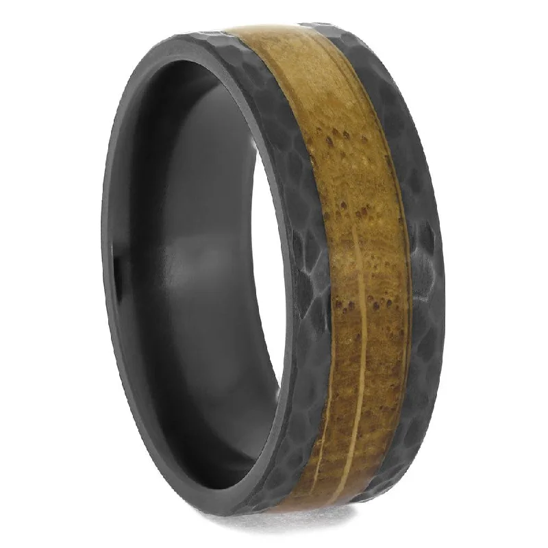 Whiskey Barrel Wood & Zirconium Men's Wedding Band