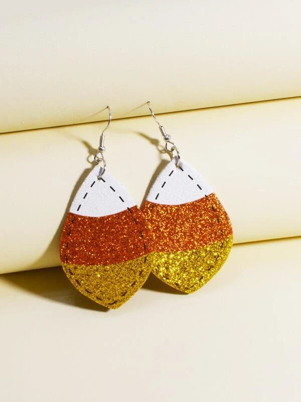 Candy Corn Threaded Glitter Earrings